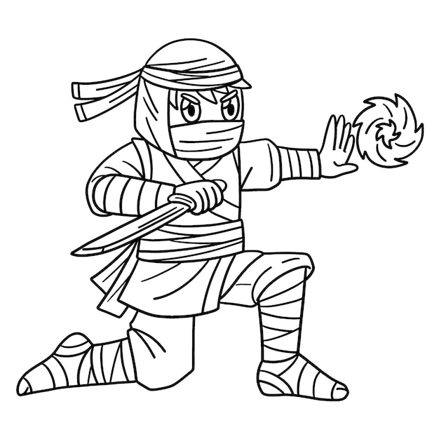 Premium vector a cute and funny coloring page of a ninja and chakra energy provides hours of coloring fun for children color this page is very easy suitable for little kids