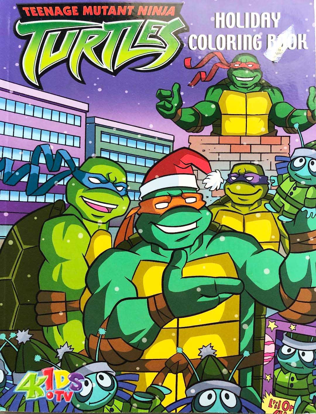Teenage mutant ninja turtles thick holiday coloring book with cut out paper ornaments on the back of the book from