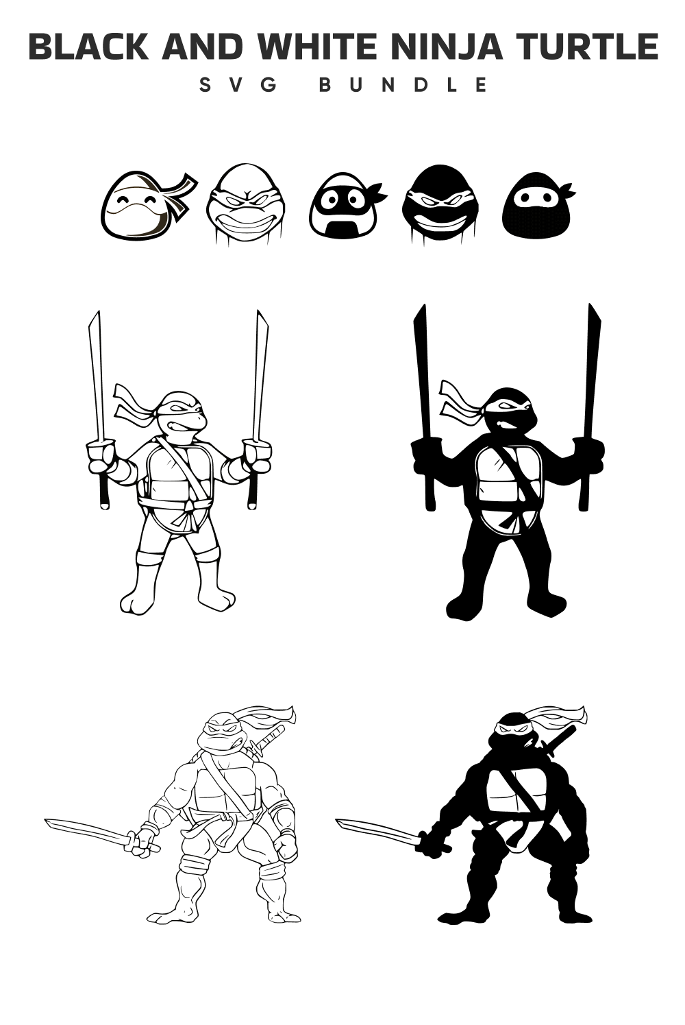 Black and white ninja turtle svg â
