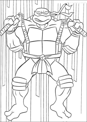 Michelangelo with dual nunchucks coloring page free printable coloring pages