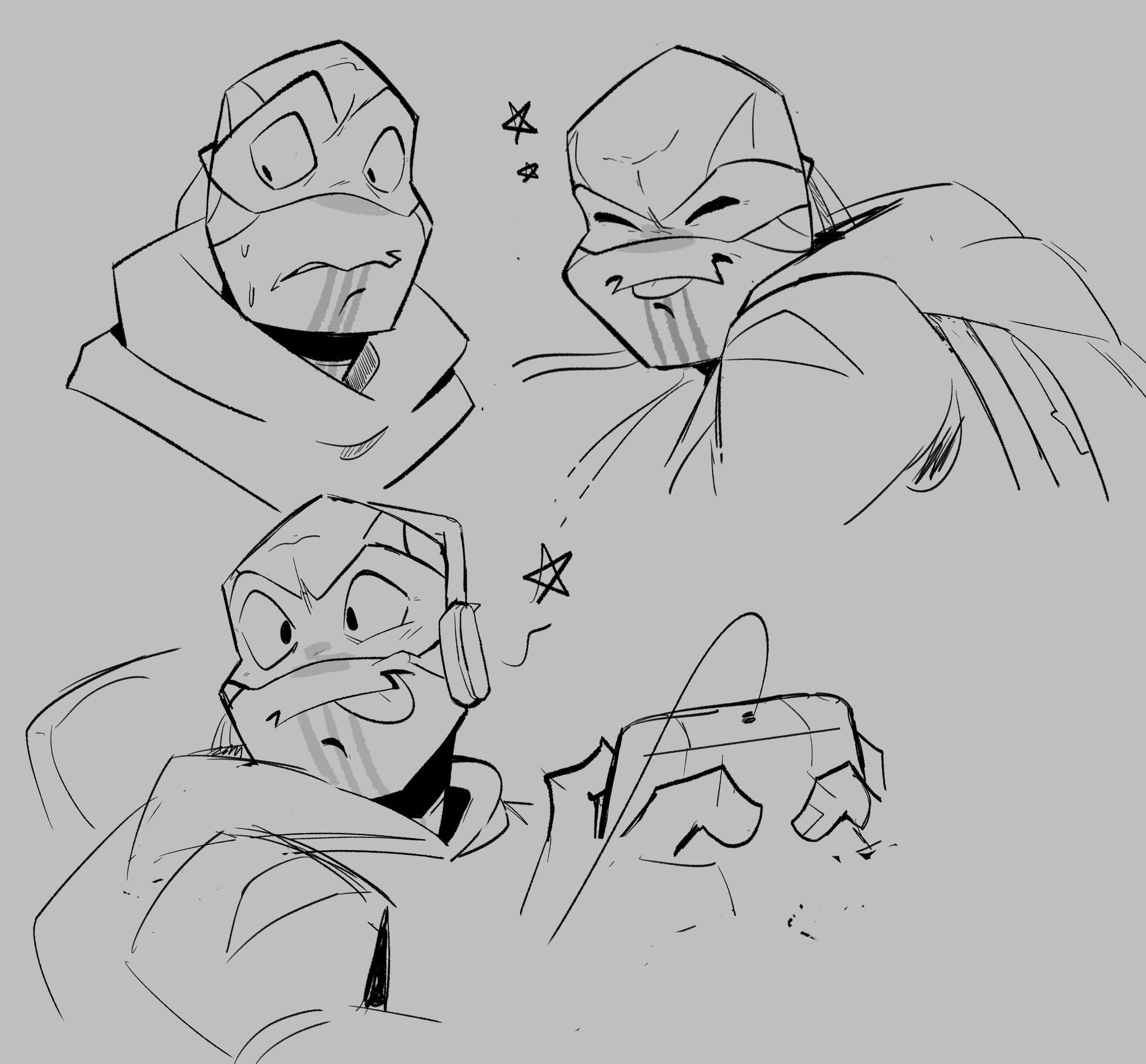 Ghost âà on x i have two people missioning me for him and i have realized idk how to draw him so im currently practicing expressions for all the turtles smile