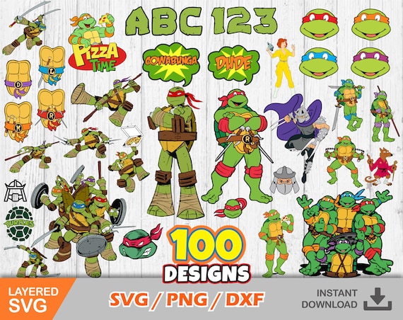 Ninja turtles clip arts bundle alphabet ninja turtles svg cut files for cricut silhouette ninja turtles clipart png dxf instant download