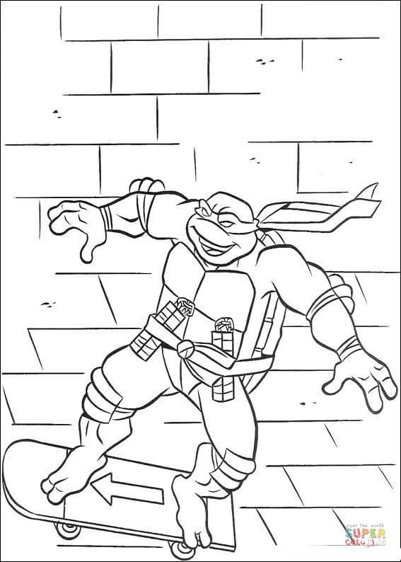Michelangelo shows how to skateboard coloring page free printable coloring pages