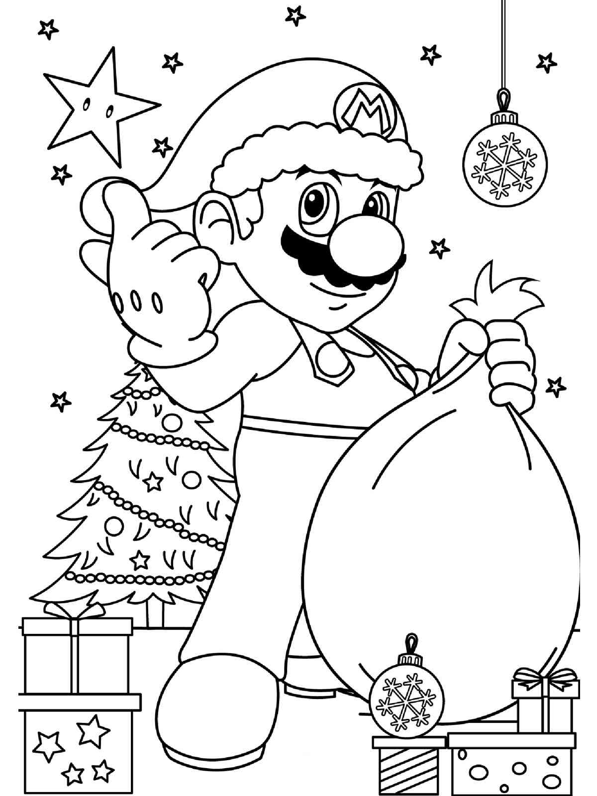 Mario christmas coloring page