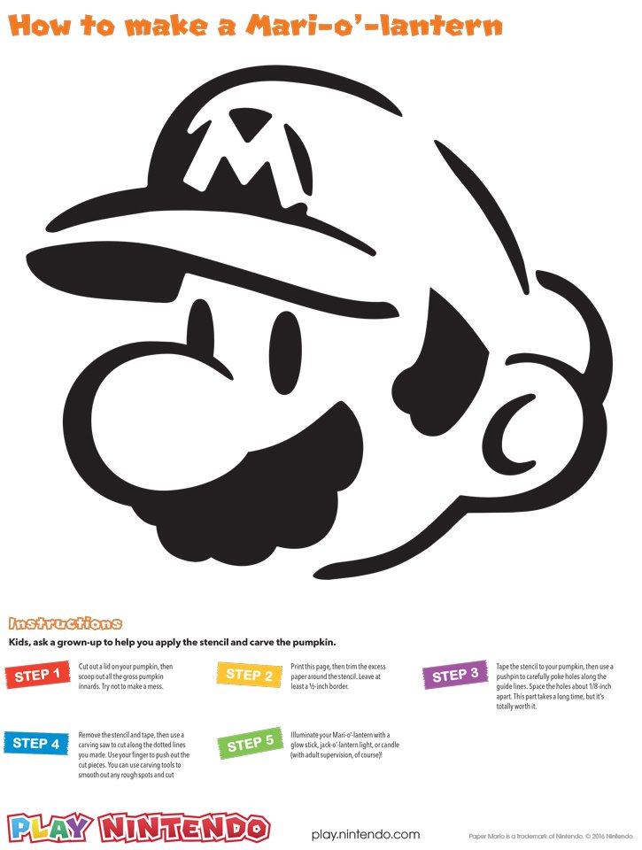 Mario pumpkin carving stencil