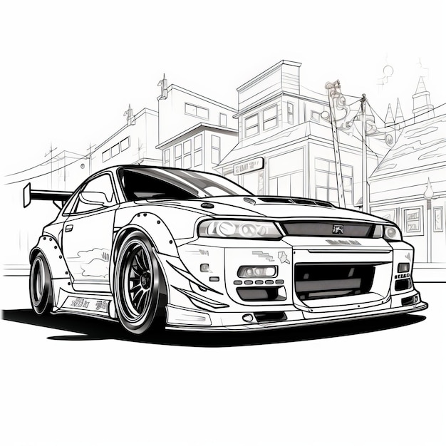 Premium ai image bold and playful japanese race car coloring page