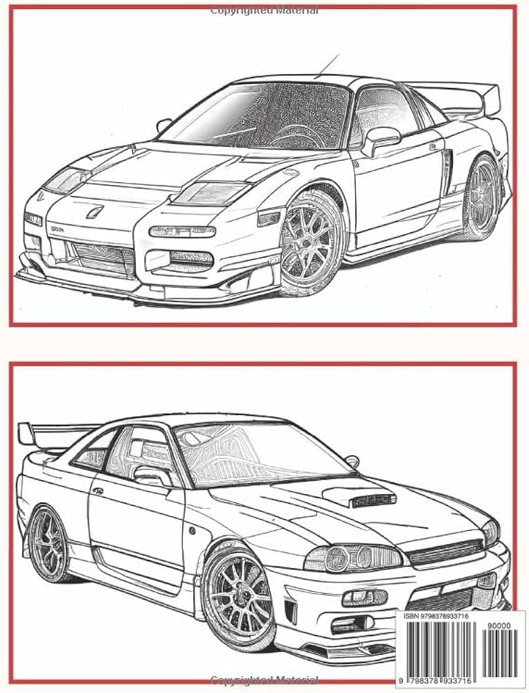 Jdm cars coloring book pages of japan exotic vehicles night racing culture modified supercars detailed illustrations stress relief and relaxation colouring book for kids and adults clayton paul books