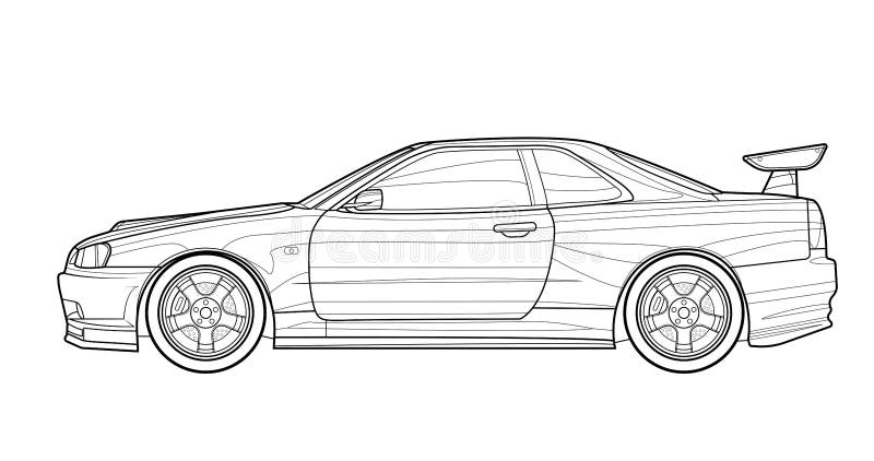 Vehicle graphic adult coloring book paper page and drawing black contour sketch illustrate isolated on white background stock vector
