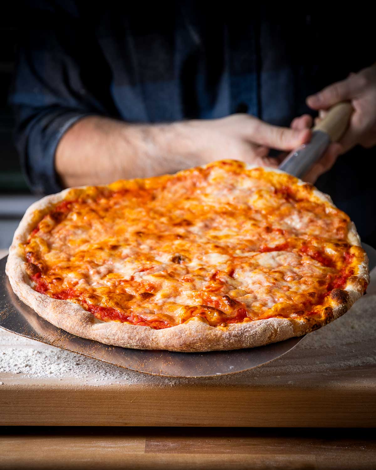 Homemade pizza dough and new york pizza