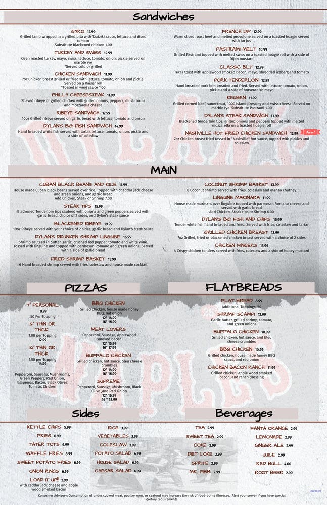 Menus dylans drafthouse