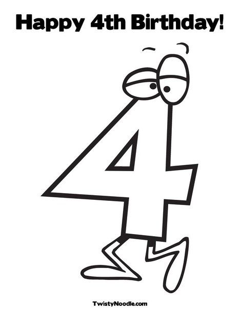 Number four coloring page birthday coloring pages happy th birthday happy birthday coloring pages