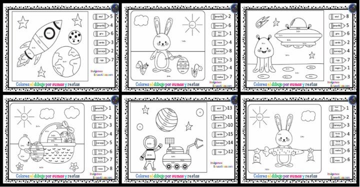 Fichas colorea por sumas y restas â imagenes educativas