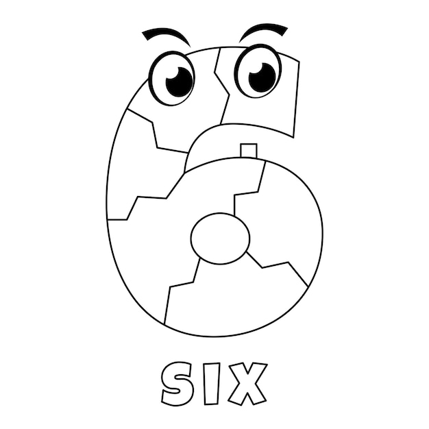 Premium vector number coloring page with the letter six