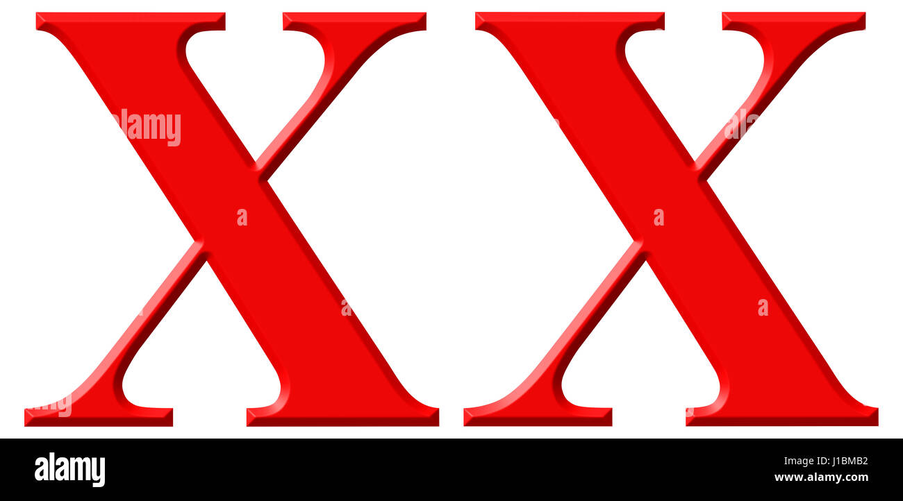 Roman numeral xx viginti twenty isolated on white background d render stock photo