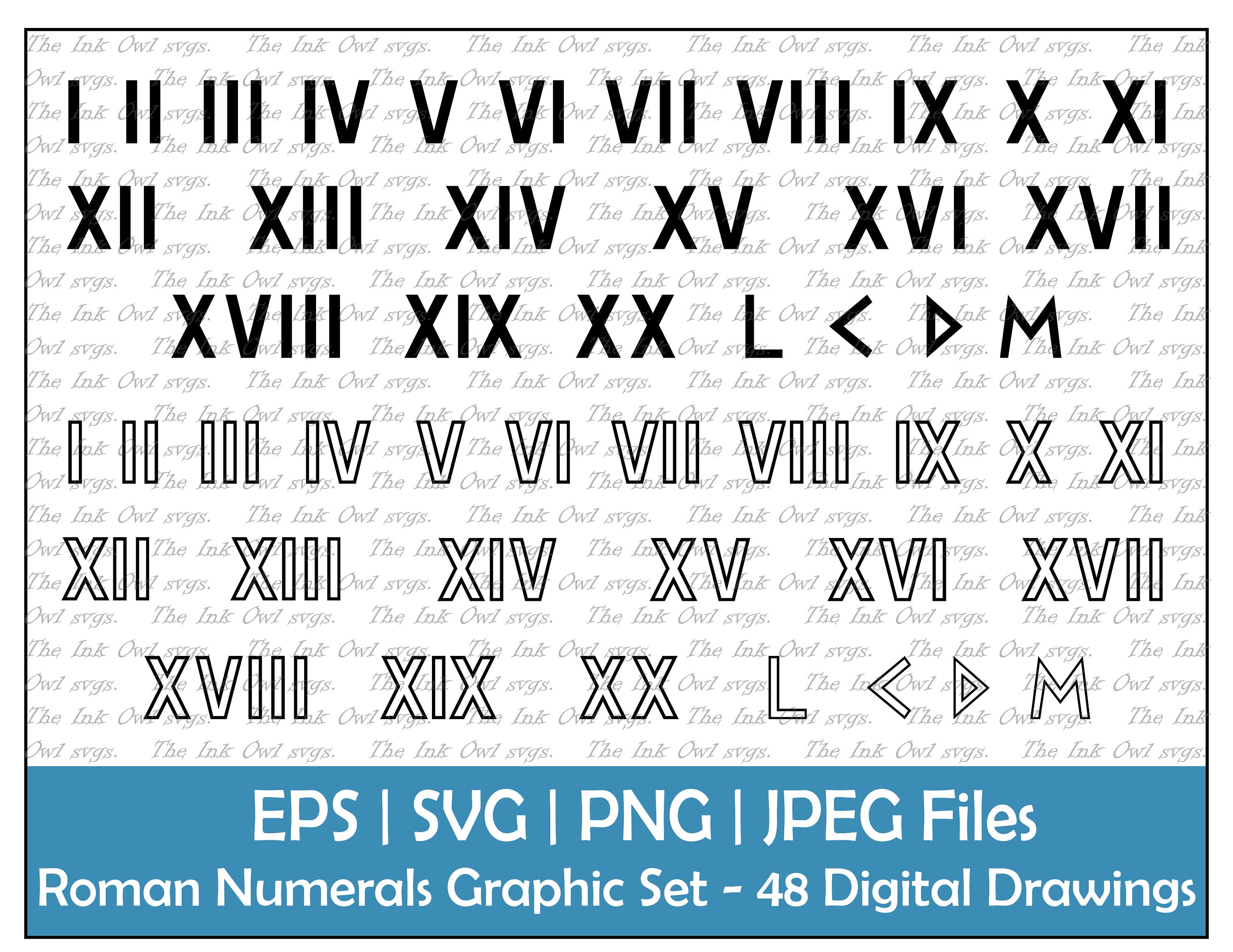 Roman numerals or numbers to vector clipart outline stamp text font graphics logos banners png jpg svg eps