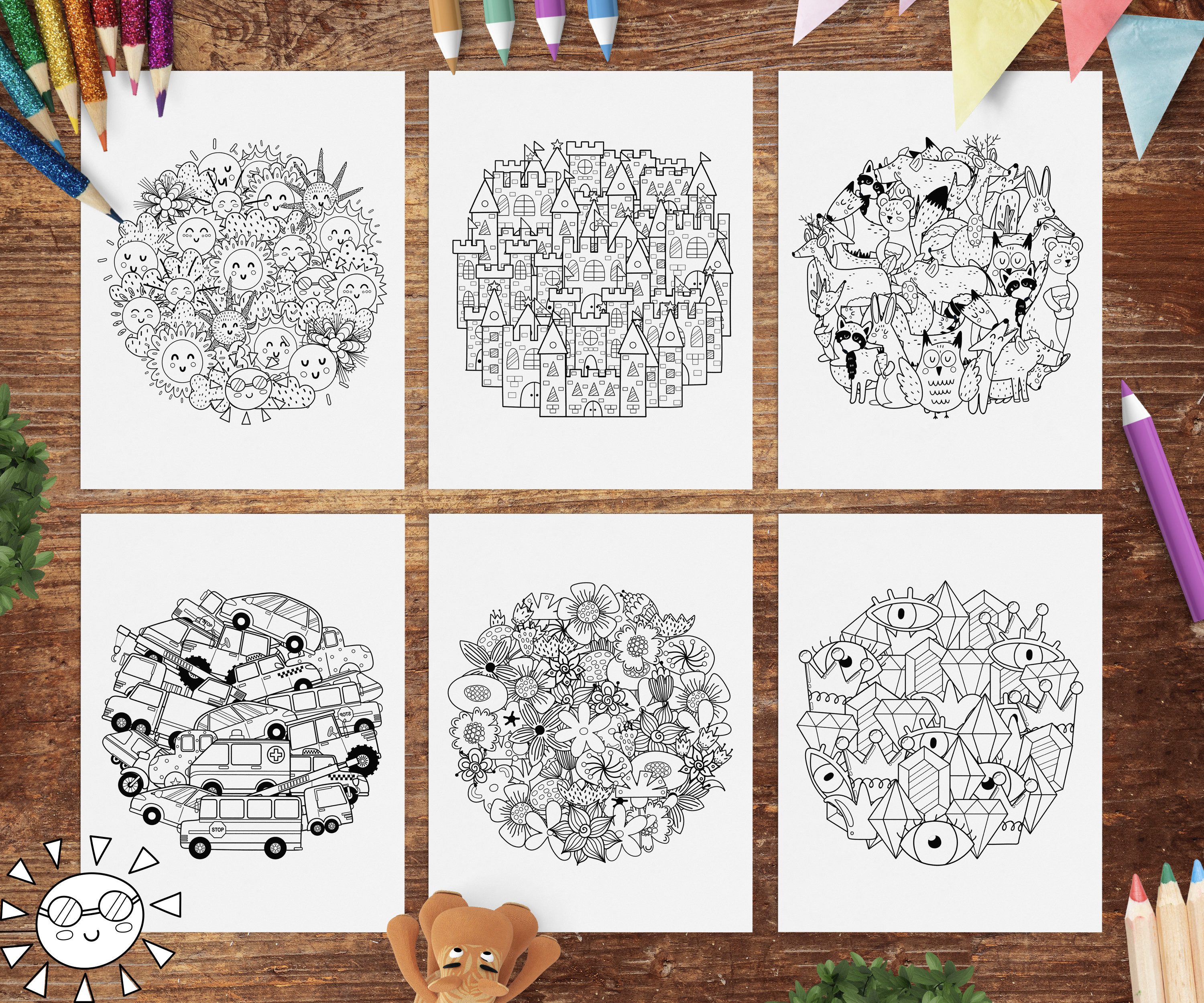 Coloring book printable pdf doodle mandala coloiring pages for adults and kids forest animals coloring sheet ic doodle coloring pages