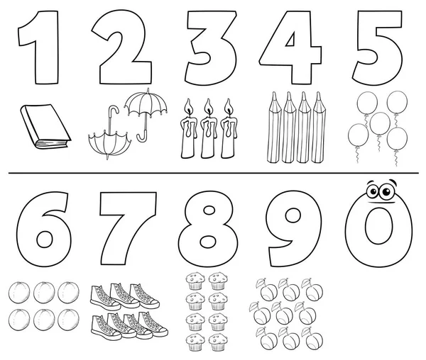 Black white cartoon illustration numbers set one nine objects coloring stock vector by izakowski