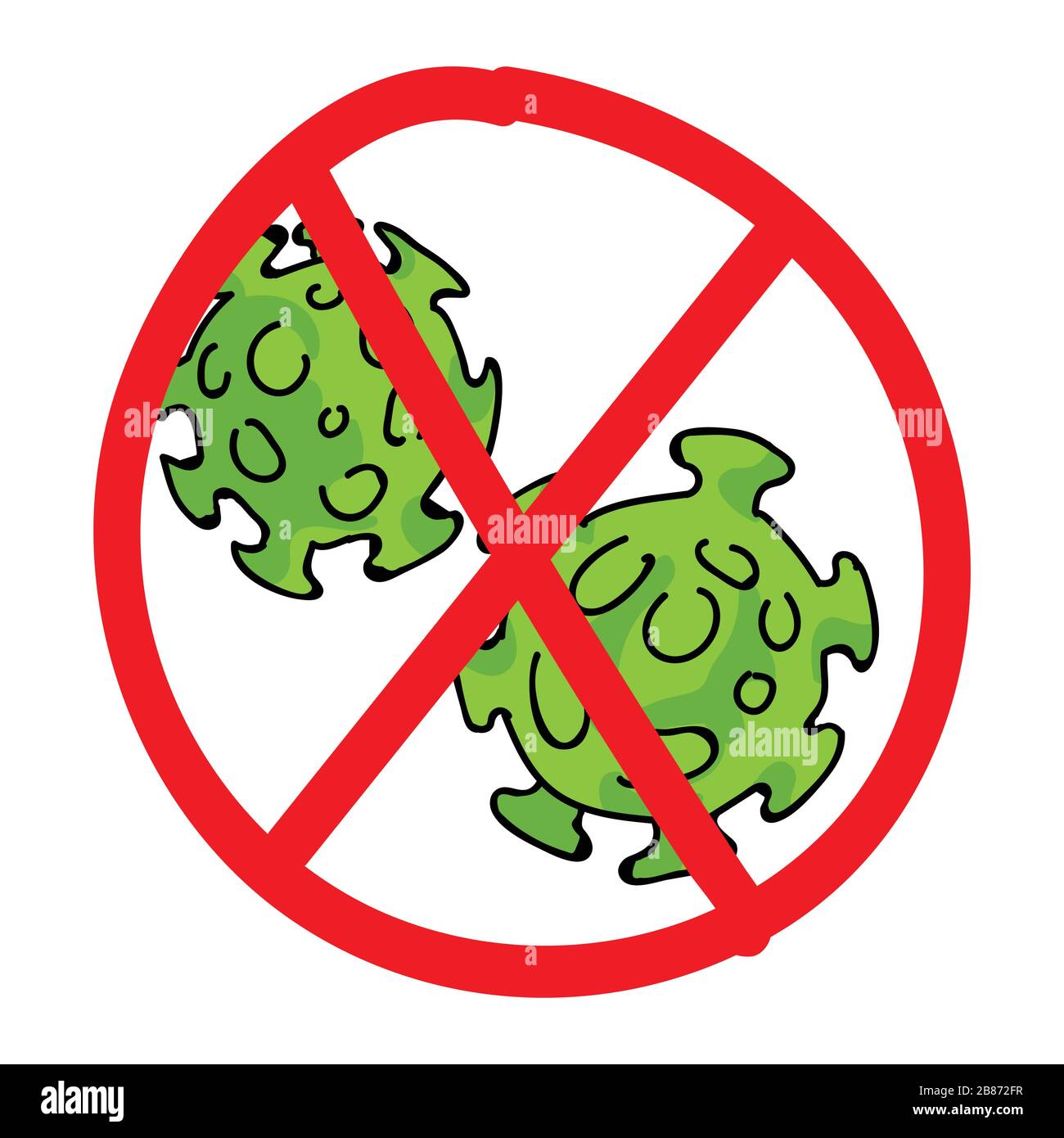 Picture of crossed out covid virus icon image fight viral spread quarantine corona element educational hand drawn graphic design clipart in color stock vector image art