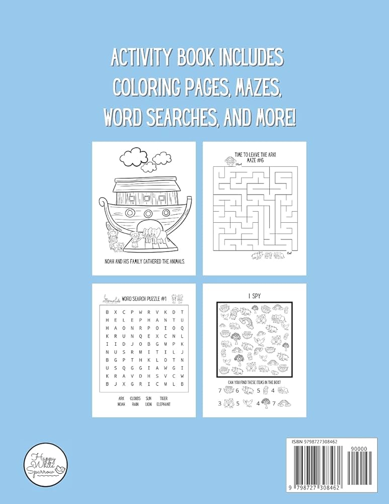 Noahs ark activity book and coloring pages for kids ages and up includes mazes coloring pages word searches and more sparrow happy white white mindy books