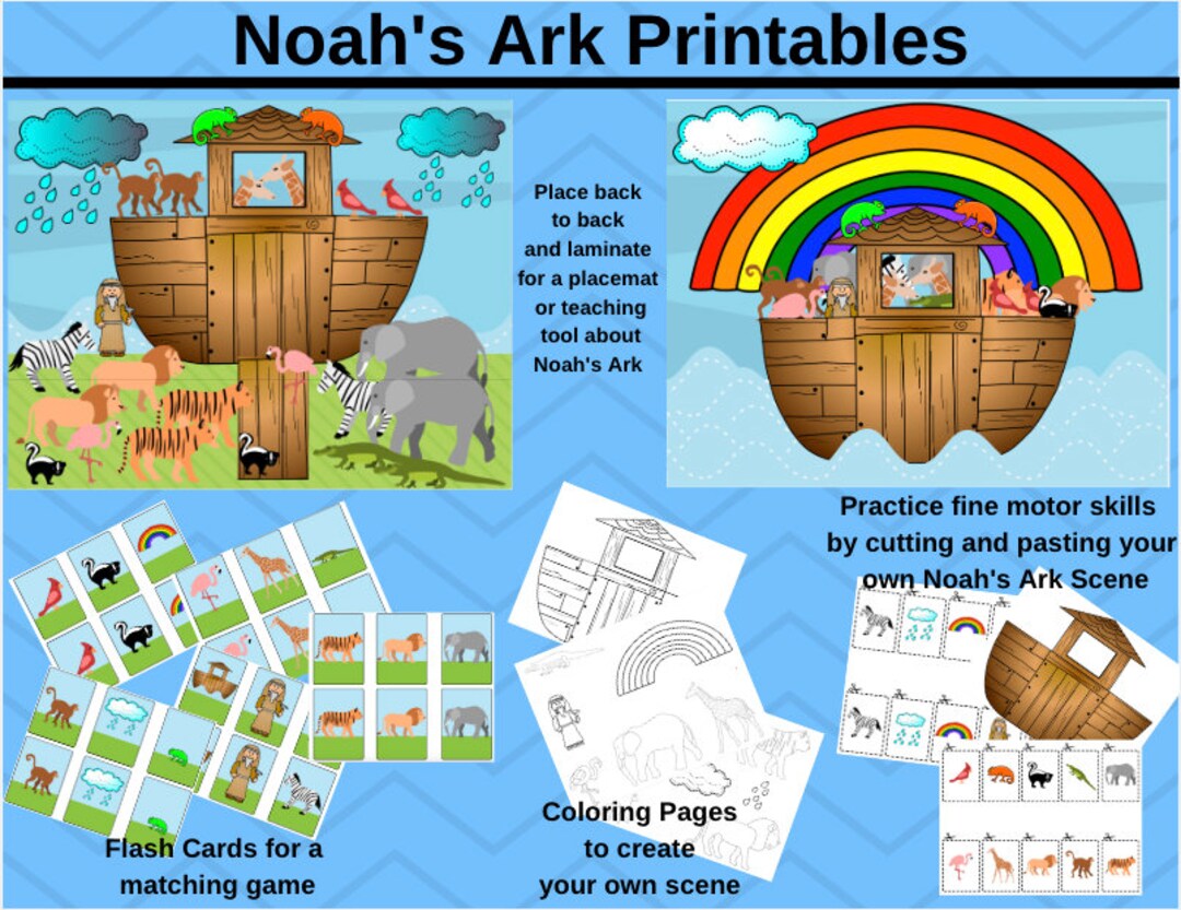 Noahs ark printable downloads matching game worksheet memory game bible sunday school
