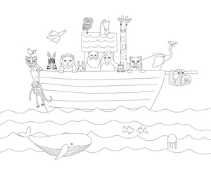 Noahs ark wall art bible illustration and coloring page â