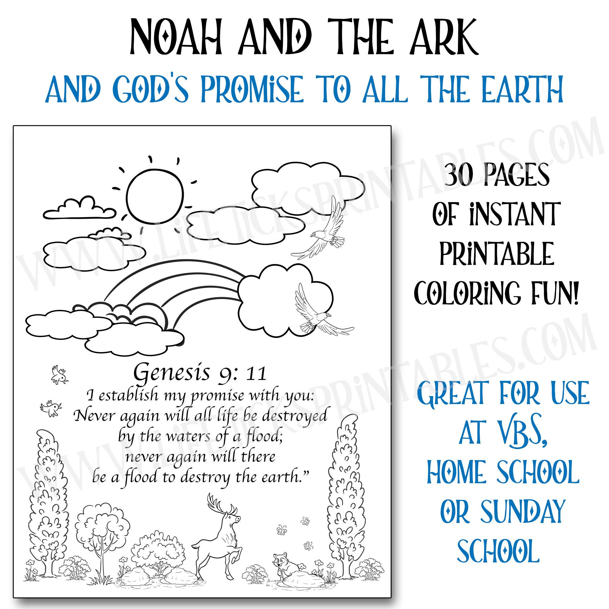 Noah and the ark coloring pages gods rainbow promise to noah in genesis home vbs or sunday school activity
