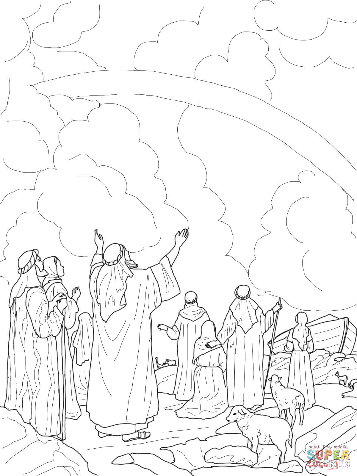 Gods rainbow covenant with noah coloring page free printable coloring pages