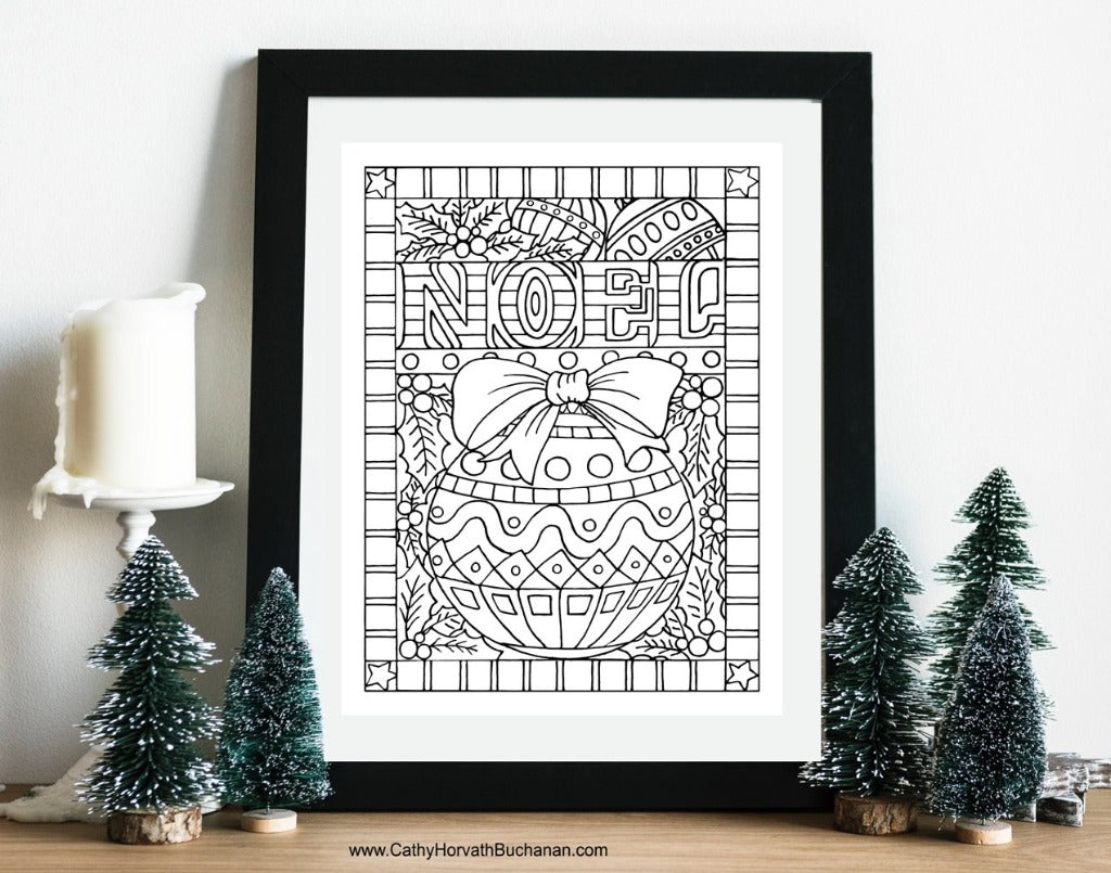 Noel christmas ornament coloring page design pdf download printable â soloworkstudio