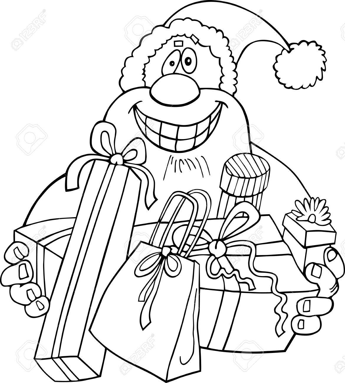 Cartoon illustration of santa claus or father christmas or papa noel with presents for coloring book or page royalty free svg cliparts vectors and stock illustration image