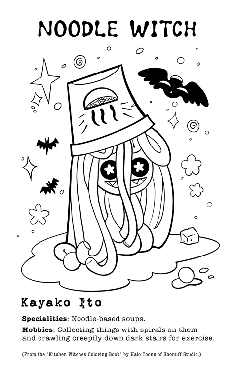 Free noodle witch coloring page