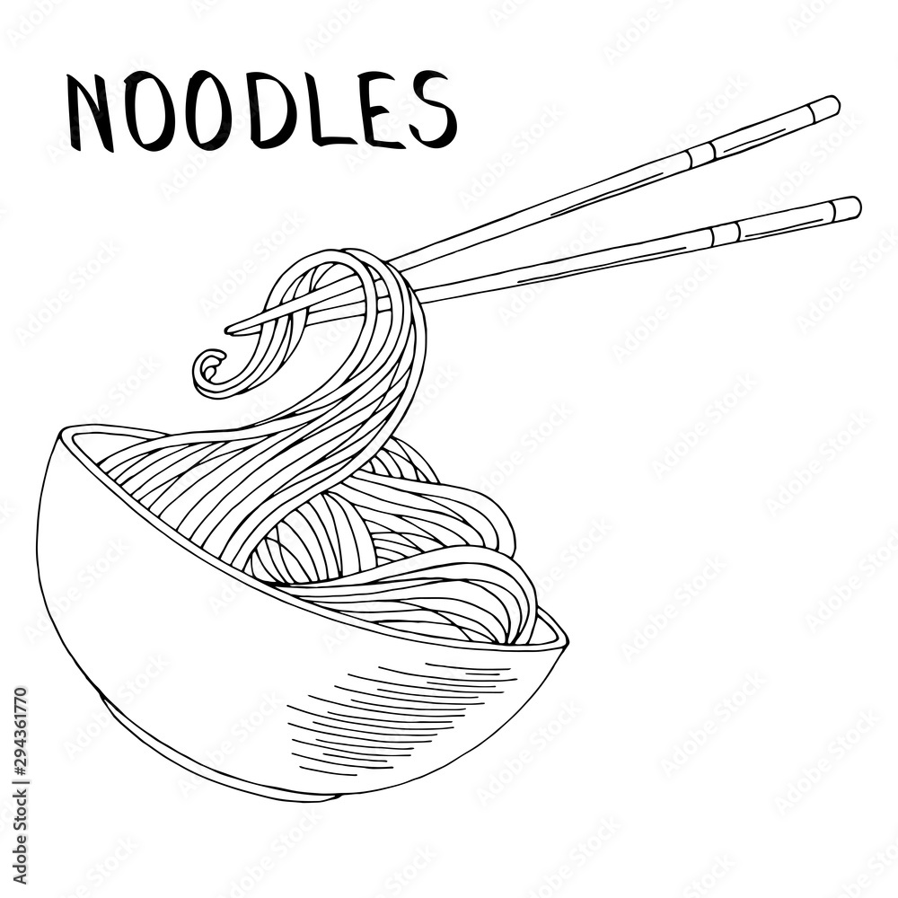 Noodles graphic fast food black white sketch isolated illustration vector vector