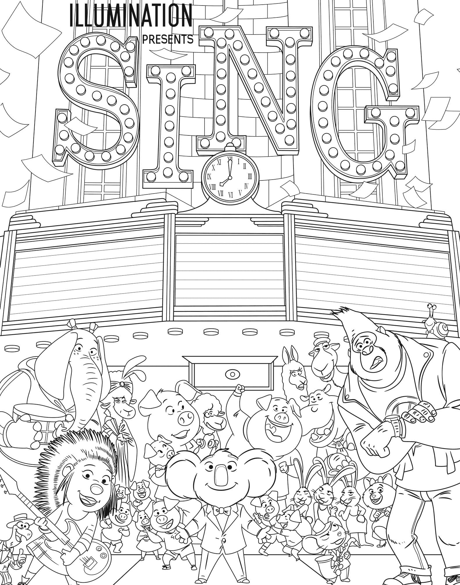 Top sing movie coloring pages