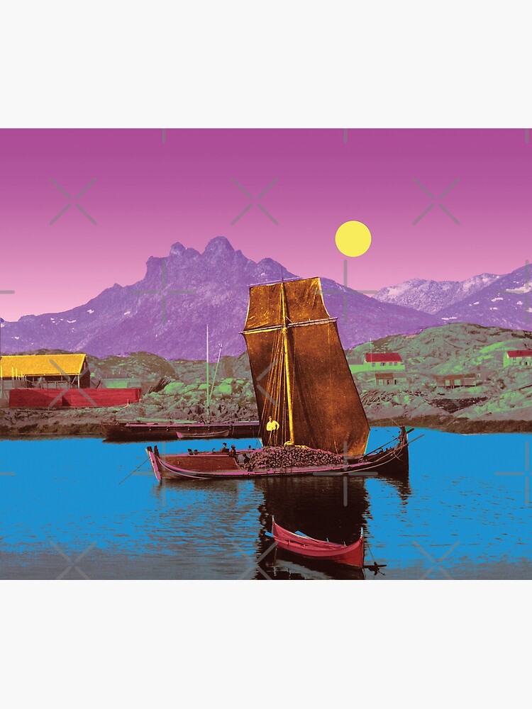 Nordlandboot in nordland atmospheric landscape in norway with ship greeting card by mauswohn