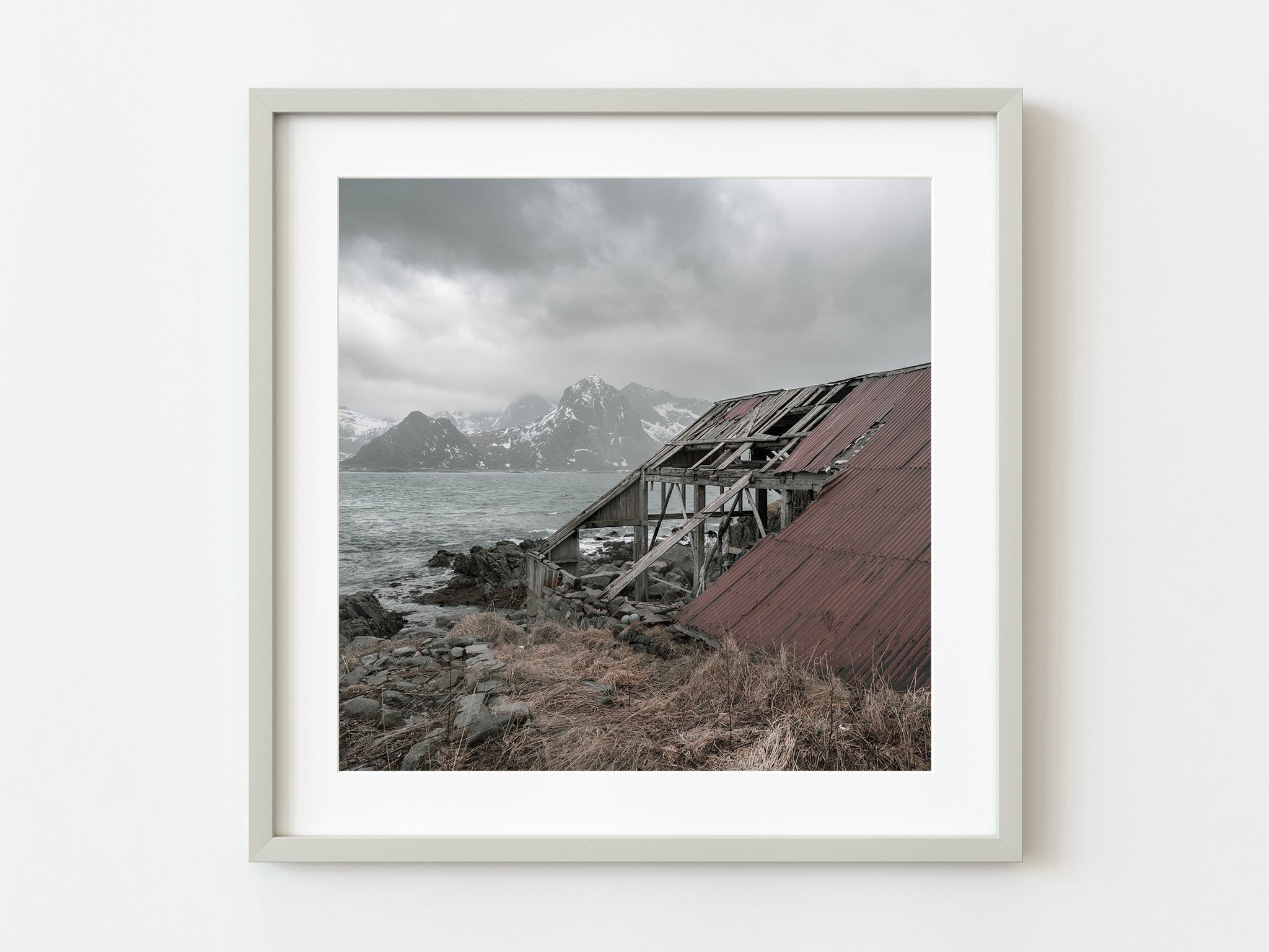 Decaying old boat house lofoten norway photo art print