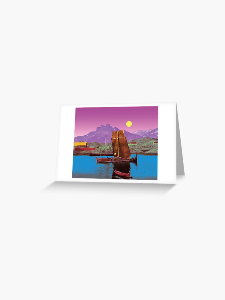 Nordlandboot in nordland atmospheric landscape in norway with ship greeting card by mauswohn