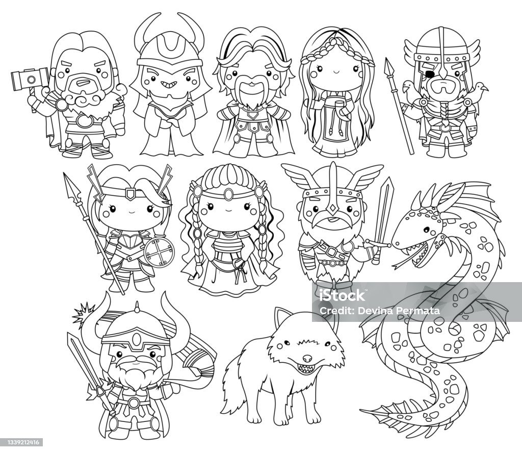 Norse mythology coloring stock illustration