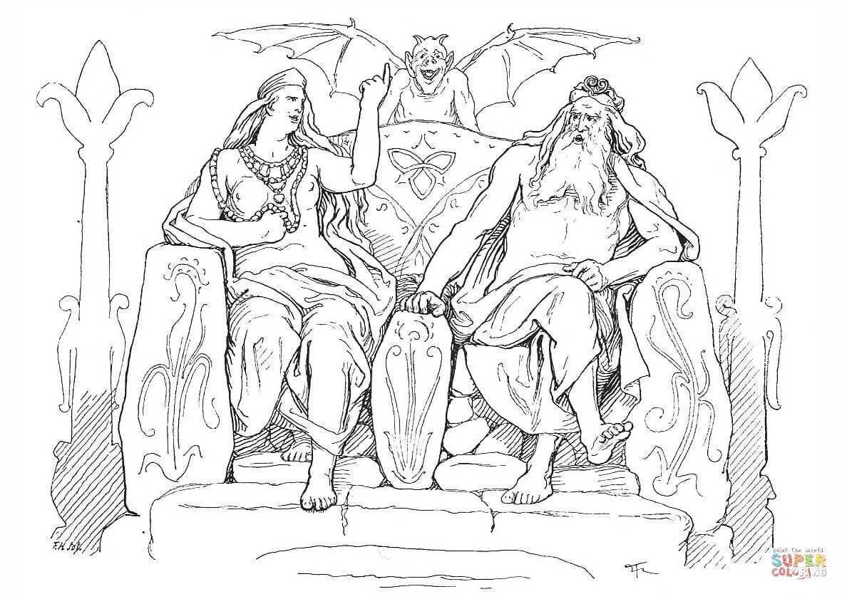 Frigg and odin in grãmnismãl coloring page free printable coloring pages