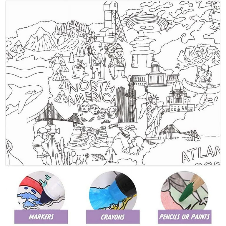 Jar melo giant coloring poster for kids world map jumbo wall coloring poster x learning education toys for boys and girls drawing fun