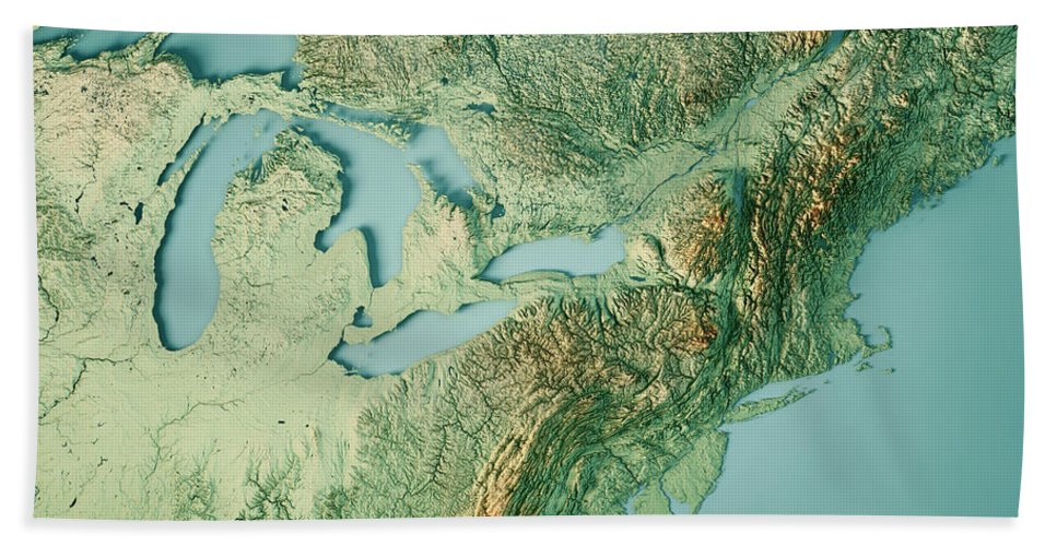 North east region usa d render topographic map color bath sheet by frank ramspott