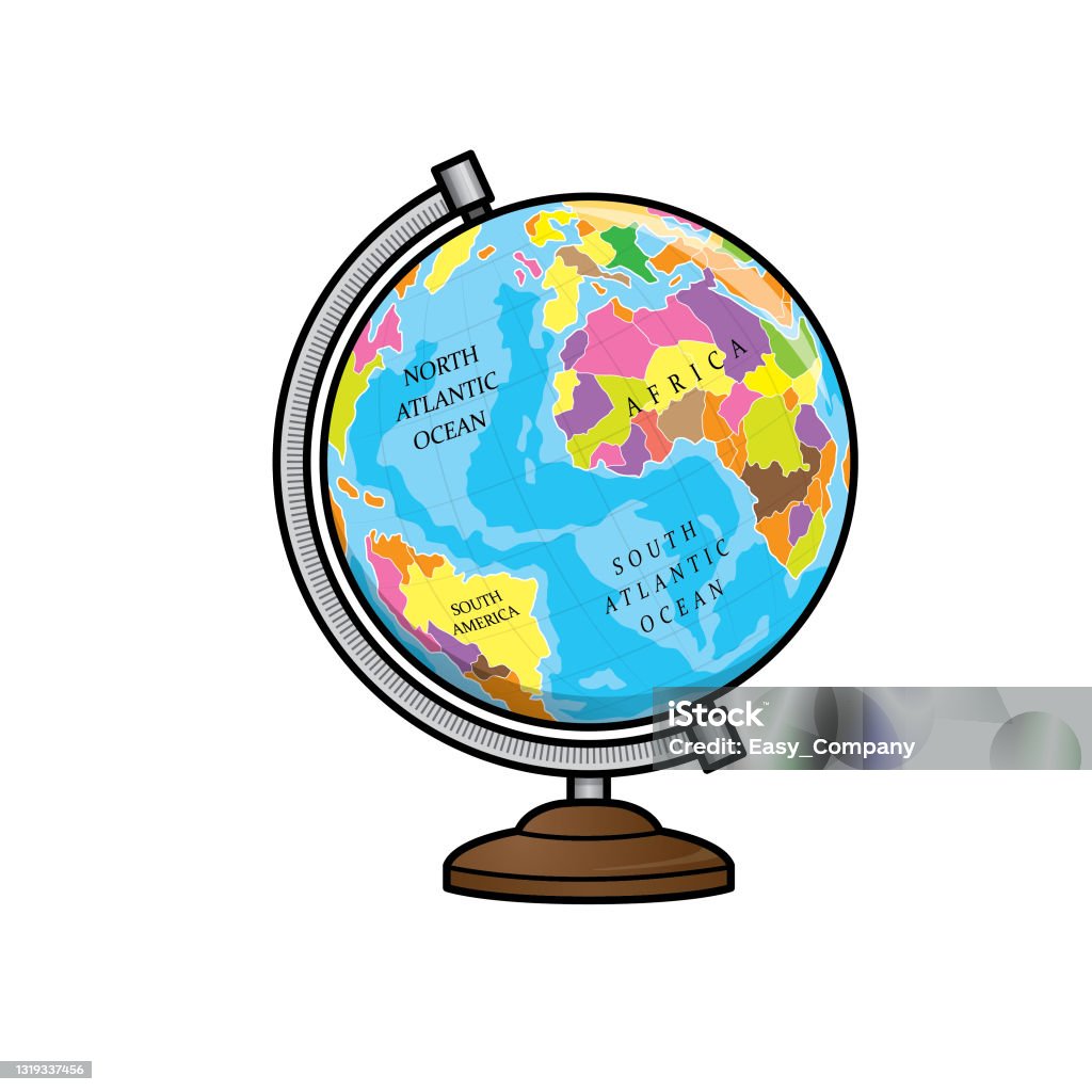 Vector illustration of globe isolated on white background school things and accessories concept education and school material kids coloring page printable activity worksheet flash card stock illustration