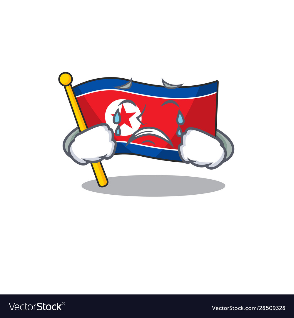 Sad crying flag north korea scroll cartoon vector image