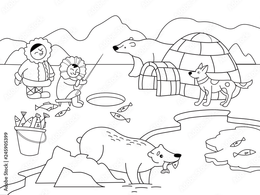 North pole vector educational game for kids educational game arctic animals coloring black and white coloring vector