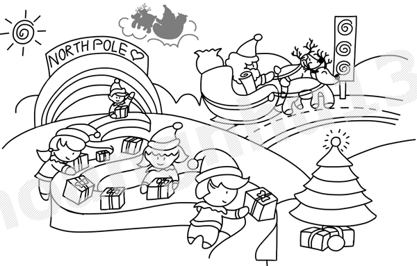 Santa in the north pole coloring page â kimz nguyen