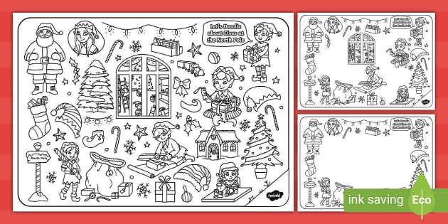 Lets doodle about elves at the north pole louring pages