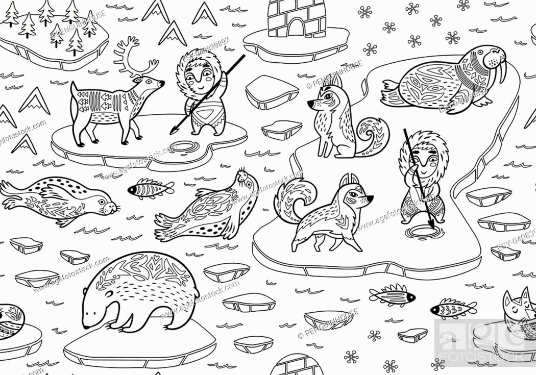 North pole outline seamless pattern inuit art wild animals decorative background stock vector vector and low budget royalty free image pic esy