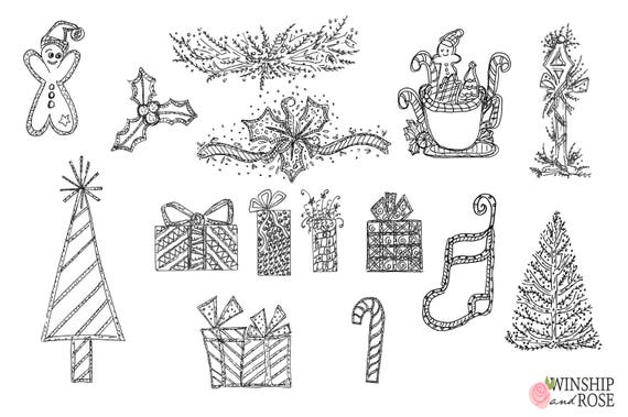 Christmas north pole clip art hand drawn christmas doodle overlays set instant download