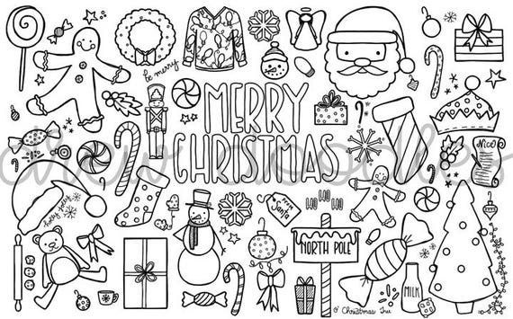 Christmas doodles coloring page instant download