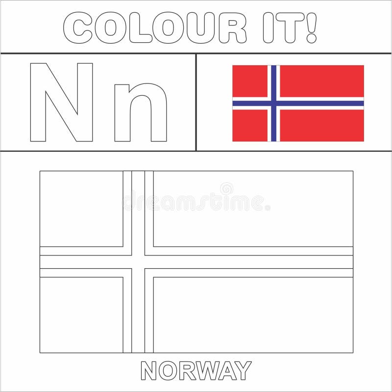 Colour it kids colouring page country starting from english letter n norway new guinea how to color flag stock illustration