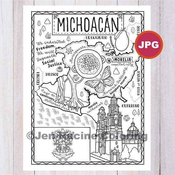 Michoacan state coloring page mexico state estados de mexico flag food monuments coloring page jpg download