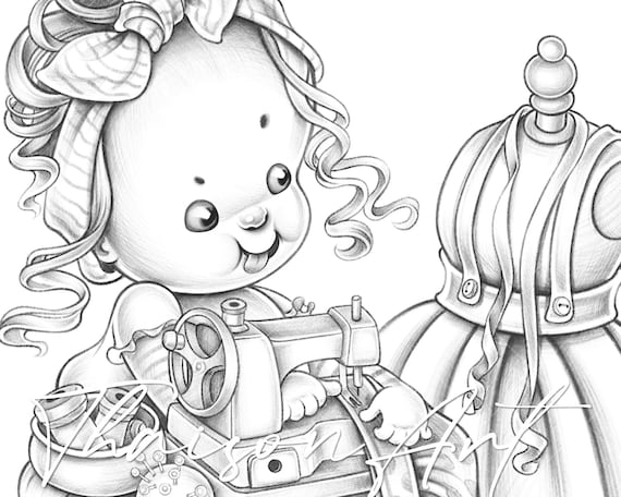 Sewing coloring pages for adults and kids cute coloring page digital stamp children book illustration adult coloring pdf download